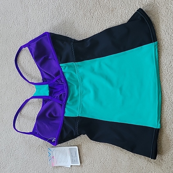 WOMENS ZEROXPOSURE TANKINI SWIM TOP SZ 6 4 PURPLE GREEN BLACK RACERBACK ZIP - Picture 4 of 5